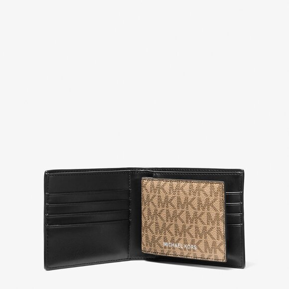 Michael Kors Pebbled Leather and Logo Billfold Wallet - BLACK/CAM - 36F4LGFF1L - Picture 2 of 4